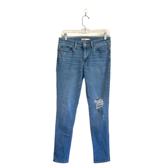 Levi’s 711 Skinny Jeans Light Wash Mid-rise Destructed Ripped Knee 28 Women’s - Picture 13 of 13
